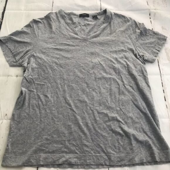 Theory MENS Gaskell Gray White pinstripe Short sleeve V Neck T-shirt XL - Picture 1 of 4
